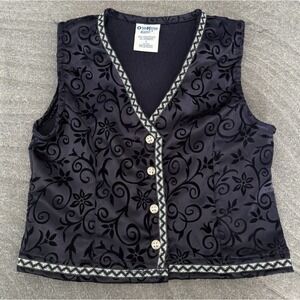 Vintage 90's Oshkosh Bgosh Girls Vest Kids Size 5 Floral Navy Holiday Trim